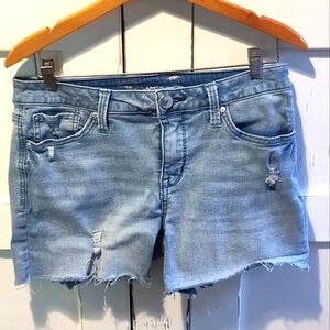 Seven7 Women's Distressed Light Wash Blue Denim Jean Shorts | Size 8